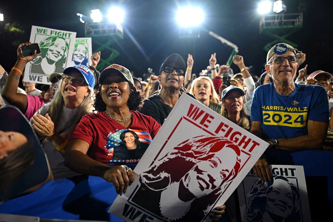 Attendees cheer during the campaign rally in Clarkston, Georgia, on October 24, 2024.