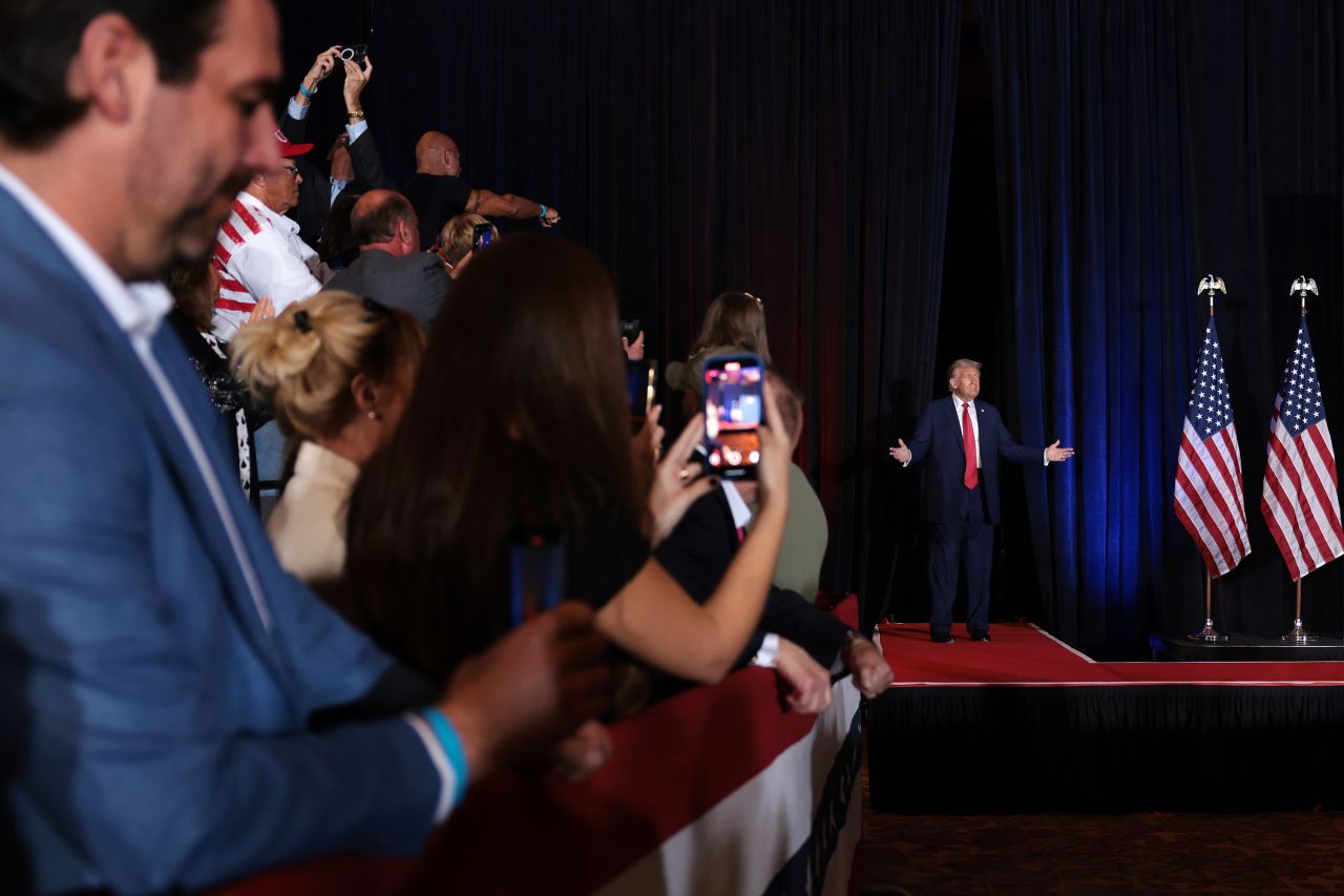 Republican presidential nominee and former President Donald Trump arrives in Concord, North Carolina, on October 21.