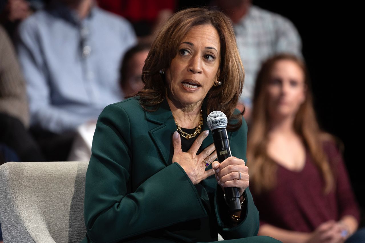 Vice President Kamala Harris speaks during a campaign event on October 21 in Brookfield, Wisconsin.