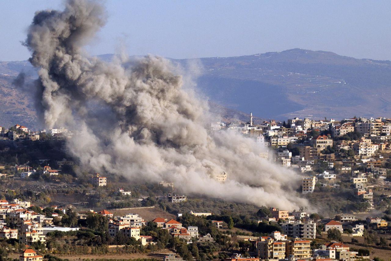 Smoke rises from the site of an Israeli air strike on Khiam, Lebanon, on Friday, October 25.