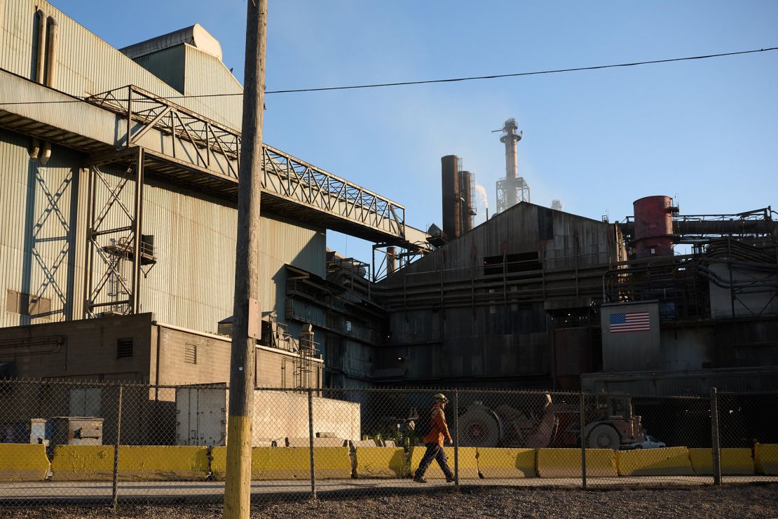 A worker at the Cleveland Cliffs Cleveland Works steel mill facility in Cleveland, Ohio.