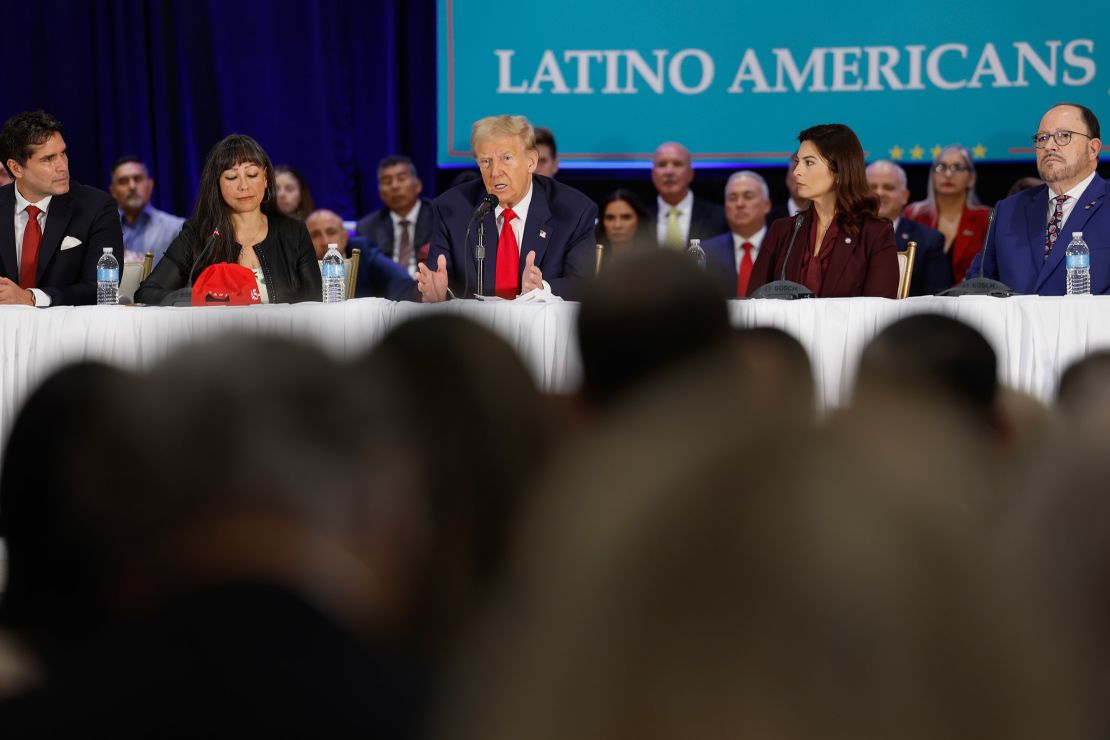 Former President Donald Trump participates in a panel at the Latino Summit at Trump National Doral Golf Club on October 22, 2024.