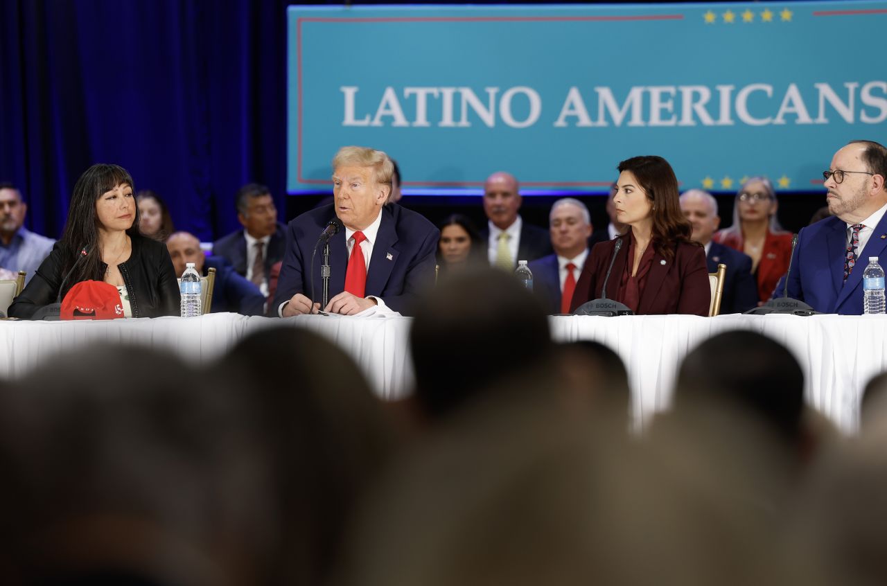 Former President Donald Trump participates in a roundtable discussion at the Latino Summit in Doral, Florida on October 22.