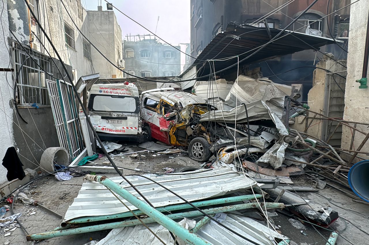 Damage to ambulances at the Kamal Adwan Hospital in northern Gaza on October 26.