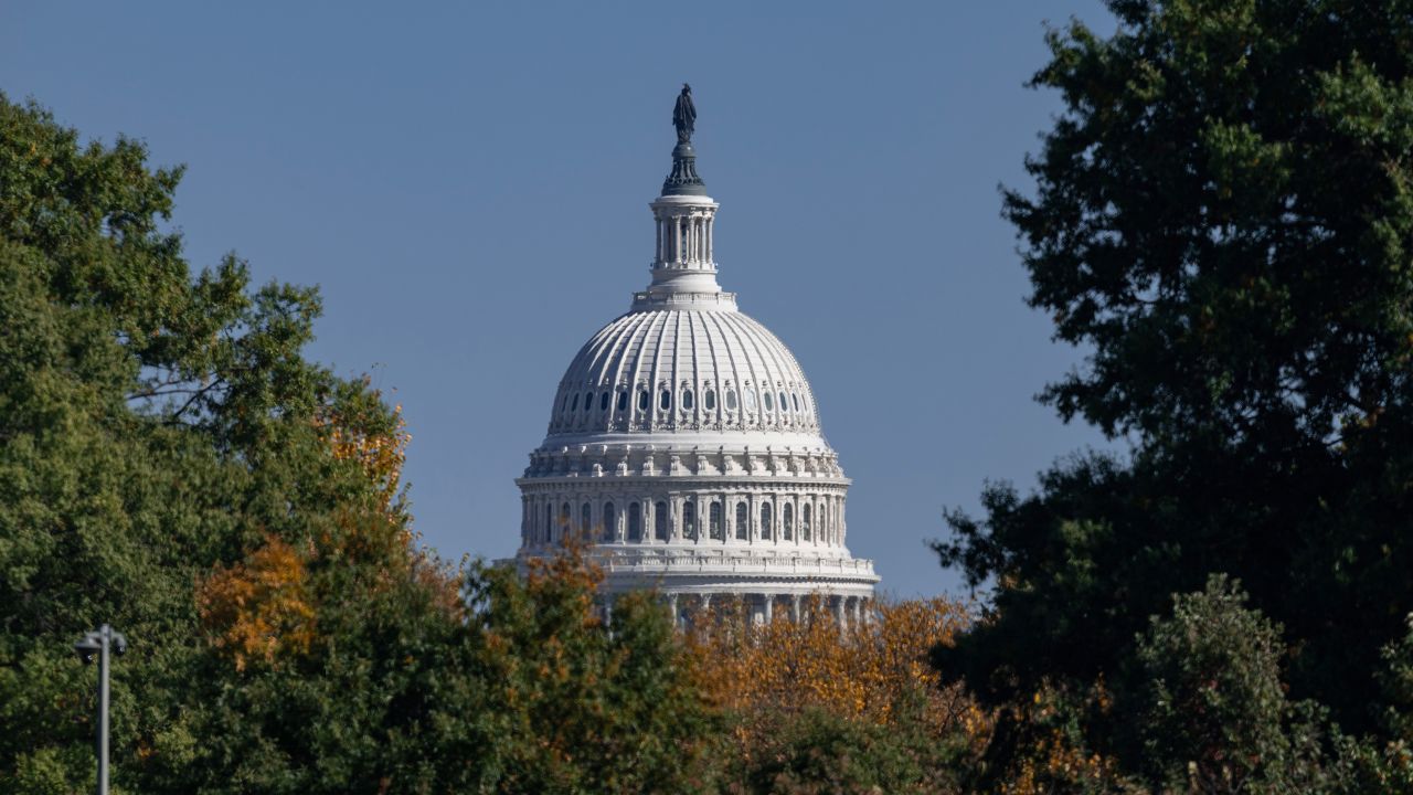 25 October 2024, USA, Washington: The Capitol, seen from the park side. The classicist building is the seat of the United States Congress.