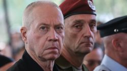 Israel's Defence Minister Yoav Gallant (L) and Chief of the General Staff Lieutenant-General Herzi Halevi, attend a ceremony marking the Hebrew calendar anniversary of the Hamas attack on October 7 last year that sparked the ongoing war in Gaza, at the Mount Herzl military cemetery in Jerusalem on October 27, 2024. (Photo by GIL COHEN-MAGEN / POOL / AFP) (Photo by GIL COHEN-MAGEN/POOL/AFP via Getty Images)