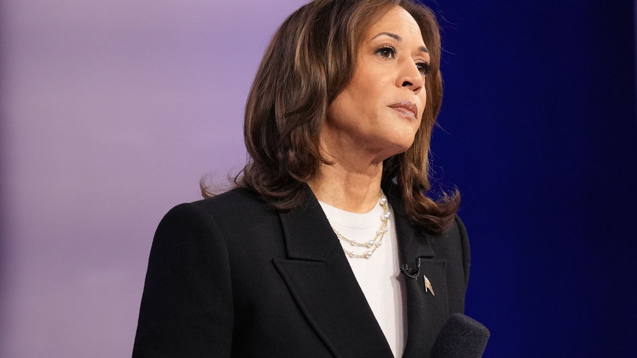 ASTON, PENNSYLVANIA - OCTOBER 23: Democratic presidential candidate, U.S. Vice President Kamala Harris speaks during a CNN Presidential Town Hall at Sun Center Studios on October 23, 2024 in Aston, Pennsylvania. With less than two weeks to Election Day, Harris spent the day in Philadelphia, Pennsylvania and made a visit to Famous 4th Street Delicatessen to greet ers. (Photo by Andrew Harnik/Getty Images)