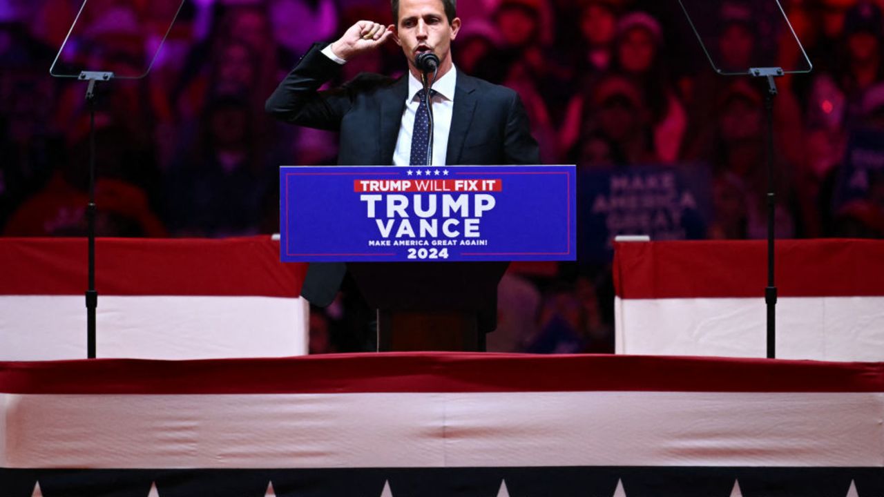 US comedian Tony Hinchcliffe speaks during a campaign rally for former US president and Republican presidential candidate Donald Trump at Madison Square Garden in New York on October 27, 2024. (Photo by ANGELA WEISS / AFP) (Photo by ANGELA WEISS/AFP via Getty Images)