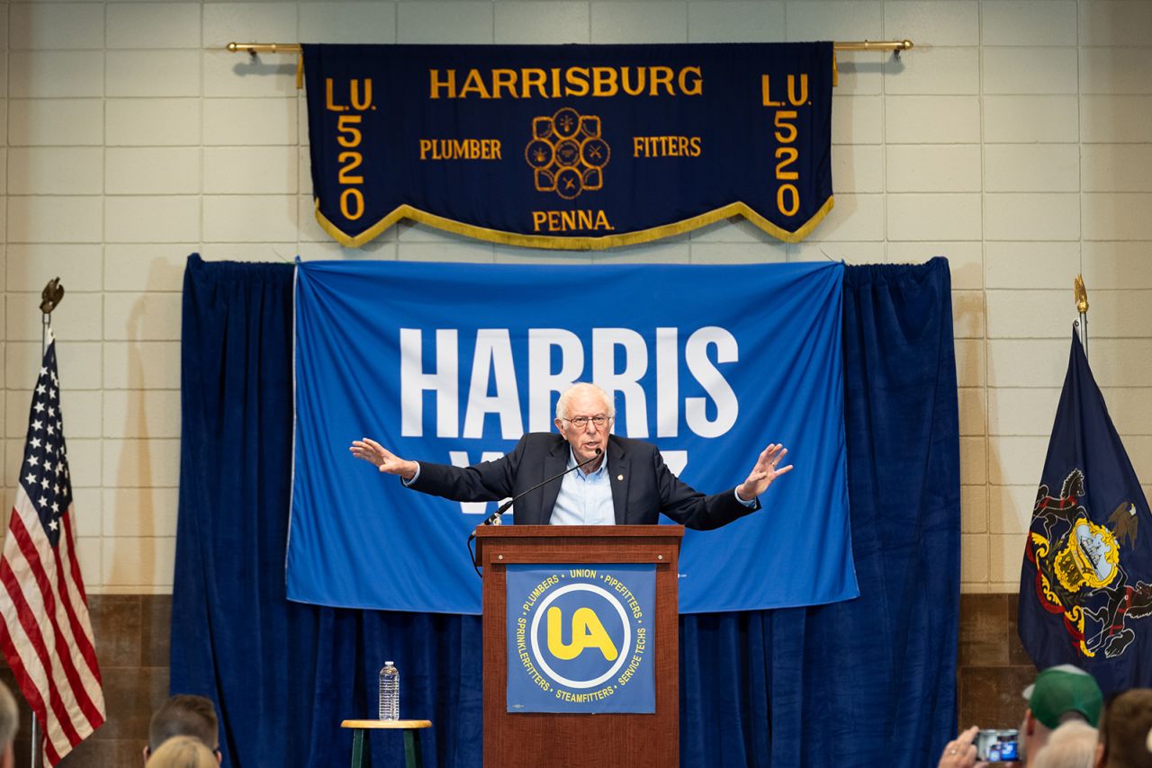 Bernie Sanders speaks during a rally in Pennsylvania, United States, on October 27.