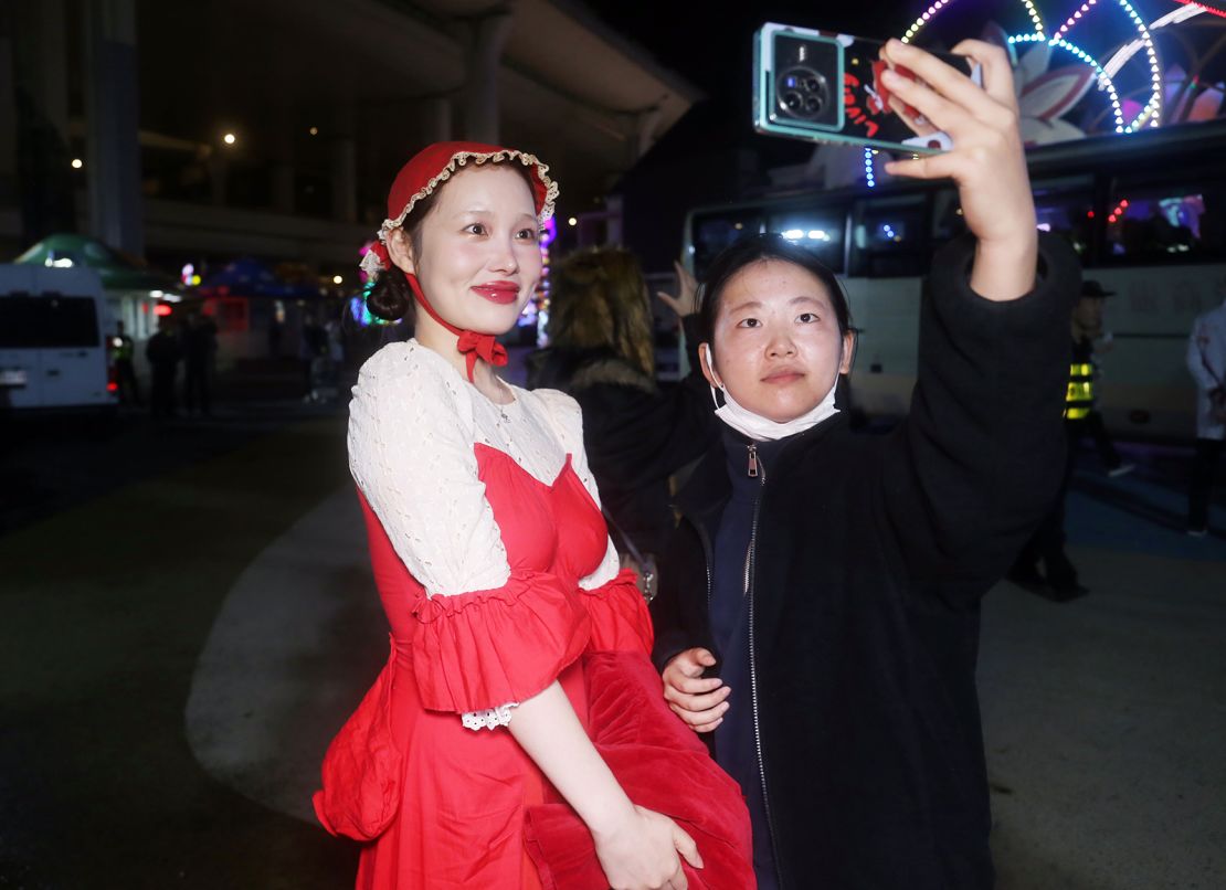 People hold a Halloween cosplay carnival in Shanghai, China, October 27, 2024.