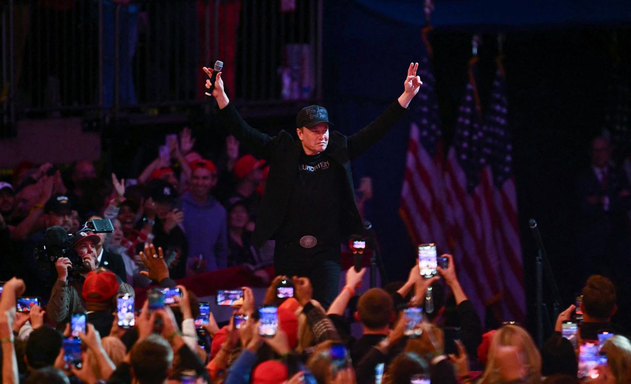 Tesla and SpaceX CEO Elon Musk arrives to speak at a rally for former US President and Republican presidential candidate Donald Trump at Madison Square Garden in New York, on October 27.