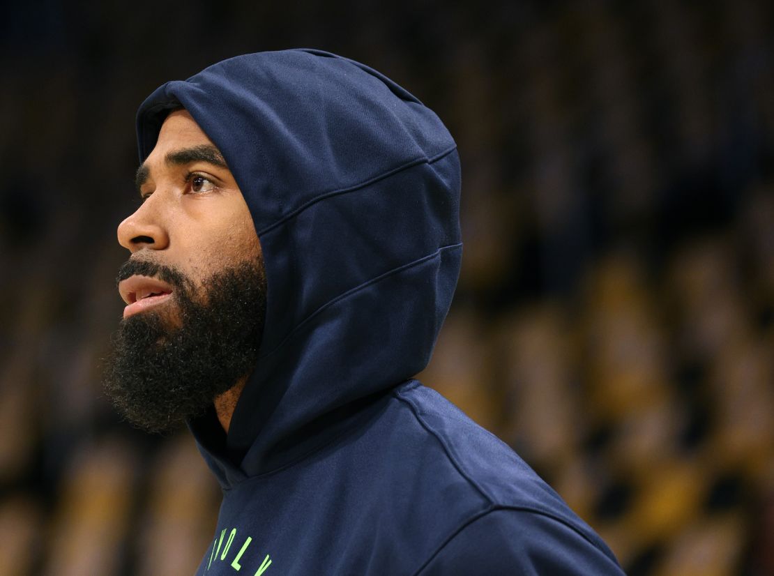 Minnesota Timberwolves' Mike Conley Jr. warms up before a game in Los Angeles on October 22. Conley's home was reportedly broken into while he was at a Vikings football game.