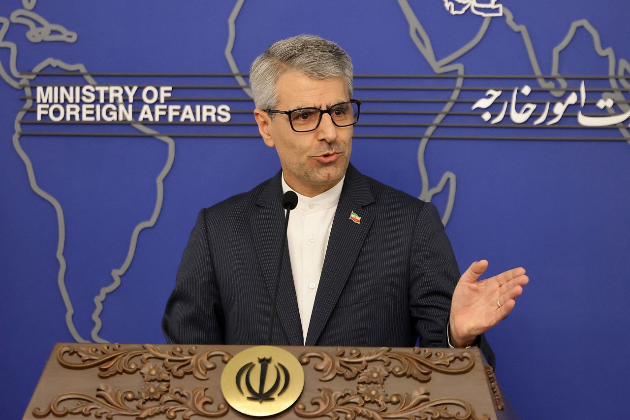 Iran's foreign ministry spokesman Esmail Baghaei holds a weekly press conference in Tehran on October 28, 2024.