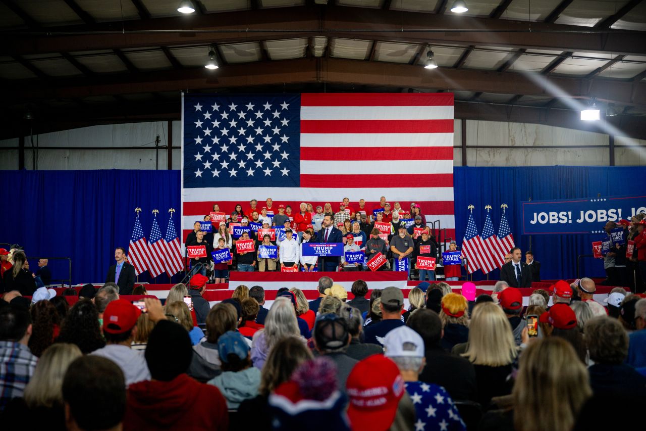 Republican vice presidential nominee, Sen. JD Vance speaks at a campaign rally in Waterford, Michigan, on October 24.