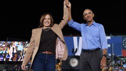 CLARKSTON, GEORGIA - OCTOBER 24:  Democratic presidential nominee, U.S. Vice President Kamala Harris, campaigns with former President Barack Obama at the James R Hallford Stadium on October 24, 2024 in Clarkston, Georgia.  Harris and  Republican presidential nominee, former U.S. President Donald Trump, continue campaigning in battleground swing states before the November 5 election.  (Photo by Joe Raedle/Getty Images)