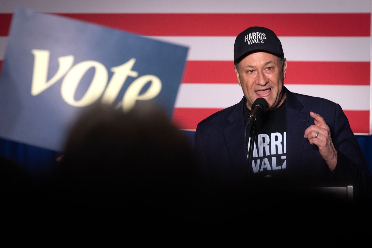 Second gentleman Doug Emhoff speaks during a campaign rally on October 24 in Kenosha, Wisconsin.