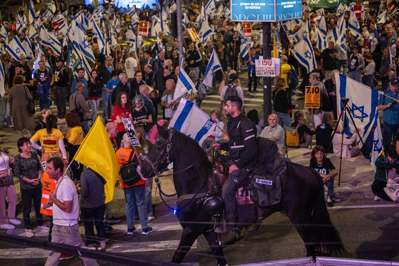 Hundreds of people gathered near the Israeli parliament to demand a ceasefire in Gaza and a hostage swap deal, in West Jerusalem on Monday.