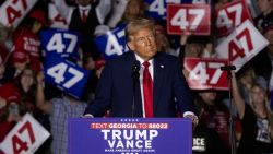 Former US President and Republican presidential candidate Donald Trump speaks during a campaign rally at the McCamish Pavilion in Atlanta, Georgia, October 28, 2024. (Photo by CHRISTIAN MONTERROSA / AFP) (Photo by CHRISTIAN MONTERROSA/AFP via Getty Images)