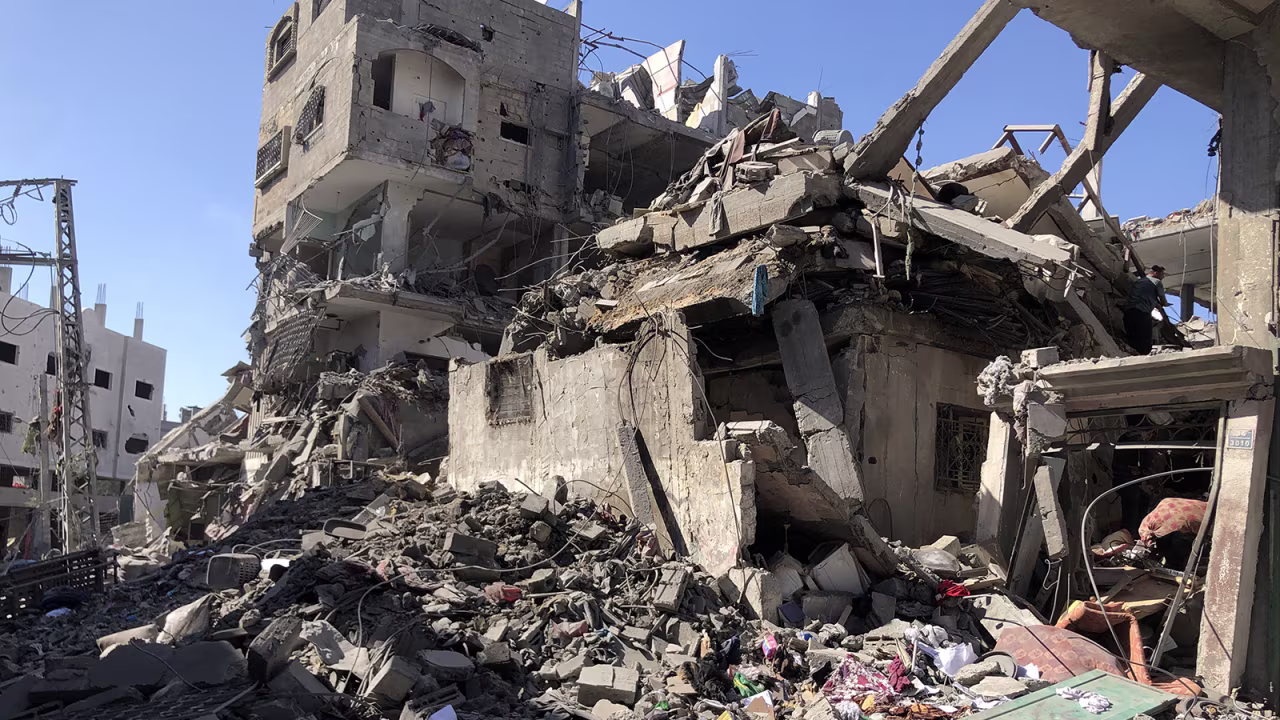 A general view of the destruction following the Israeli army's attack on a five-story building in Beit Lahiya, Gaza, on October 29.