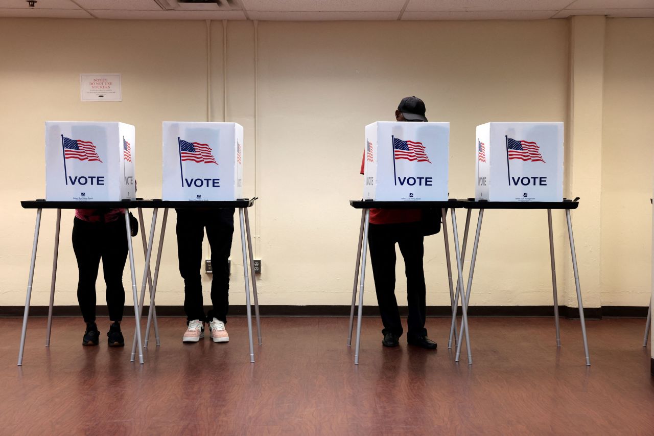 People cast their early in-person vote for the 2024 general election at the Northwest Activities Center in Detroit, Michigan on October 29, 2024.