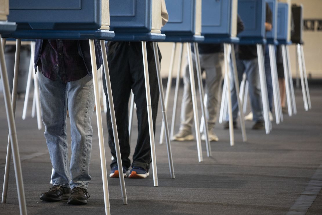 Voters cast their ballots during Michigan's early voting period in Dearborn, Michigan on October 29, 2024.