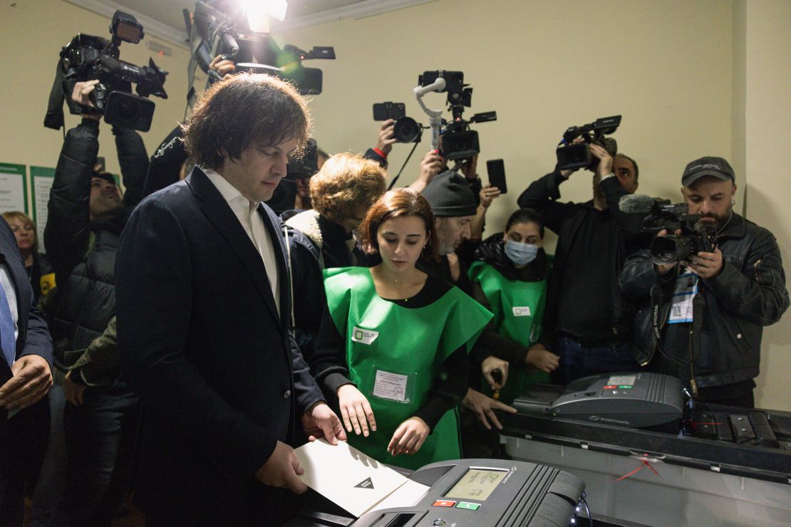 Prime Minister Irakli Kobakhidze voted at a polling station in Tbilisi on Saturday.