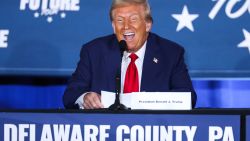 Former US President and Republican presidential candidate Donald Trump takes part in a roundtable discussion hosted by Building America's Future in Drexel Hill, Pennsylvania, on October 29, 2024. (Photo by Charly TRIBALLEAU / AFP) (Photo by CHARLY TRIBALLEAU/AFP via Getty Images)