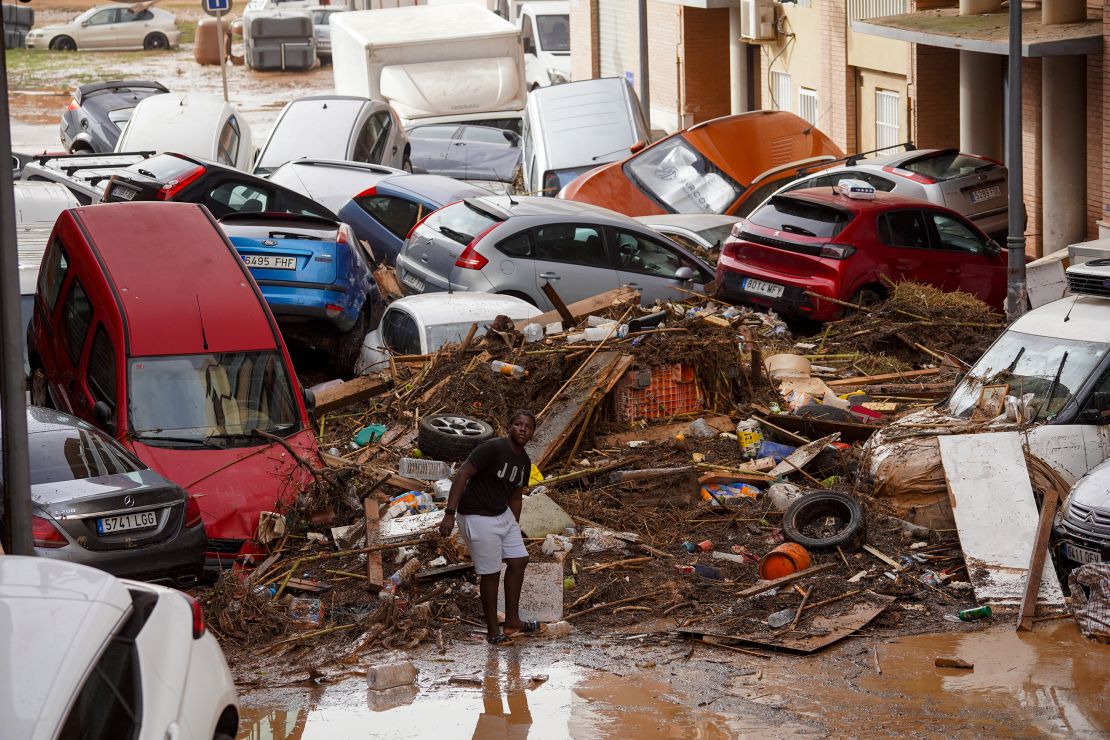 VALENCIA, SPAIN - OCTOBER 30: A picture of the damaged area after a deluge brought up to 200 liters of rain per day. square meters (50 gallons per square meter) in hours in cities in the region of Valencia, Spain on October 30, 2024. Catastrophic flooding in Spain's Valencia region has left 51 people dead, according to preliminary data reported by the Interior Ministry's Center for Integrated Operational Coordination. The storm, which dropped a year's worth of rain in hours, caused rivers to quickly burst their banks and even spawn tornadoes.