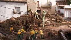 LETUR, SPAIN - OCTOBER 30: Emergency workers clear debris after heavy rains hit the region on October 30, 2024 in Letur, Albacete province, Spain. Spanish authorities said on Wednesday that at least 62 people had died in Spain, mostly in the Valencia region, overnight after flash-flooding followed heavy rain. Spain's meteorological agency had issued its highest alert for the region due to extreme rainfall. (Photo by Mateo Villalba Sanchez/Getty Images)