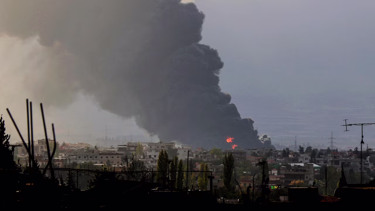 Smoke rises from the site of an Israeli airstrike that targeted Lebanon's eastern city of Baalbek on October 30.