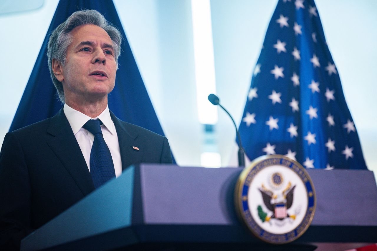 US Secretary of State Antony Blinken delivers remarks on "American Diplomacy for a New Era" at the Foreign Service Institute (FSI) in Arlington, Virginia, on October 30.