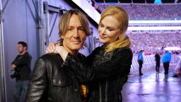 Keith Urban and Nicole Kidman backstage at the Concert For Carolina Benefit Concert at Bank of America Stadium in Charlotte, North Carolina, on October 26, 2024.