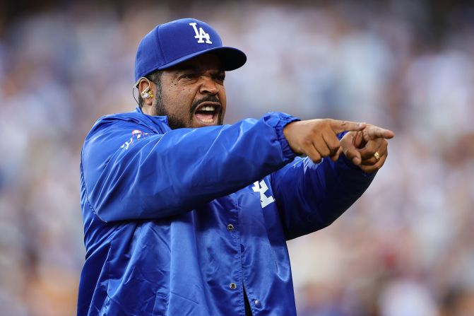 Rapper Ice Cube performs before the game.