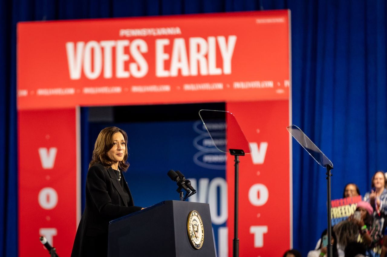 Vice President Kamala Harris speaks at a presidential campaign rally in Harrisburg, Pennsylvania, on Wednesday.