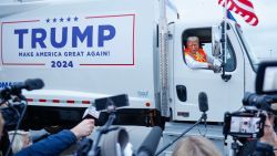 GREEN BAY, WISCONSIN - OCTOBER 30: (EDITOR'S NOTE: Alternate crop) Republican presidential nominee, former President Donald Trump holds a press conference from inside trash hauler at Green Bay Austin Straubel International Airport on October 30, 2024 in Green Bay, Wisconsin. With less than a week until Election Day, Trump is campaigning for re-election in the battleground states of North Carolina and Wisconsin. (Photo by Chip Somodevilla/Getty Images)