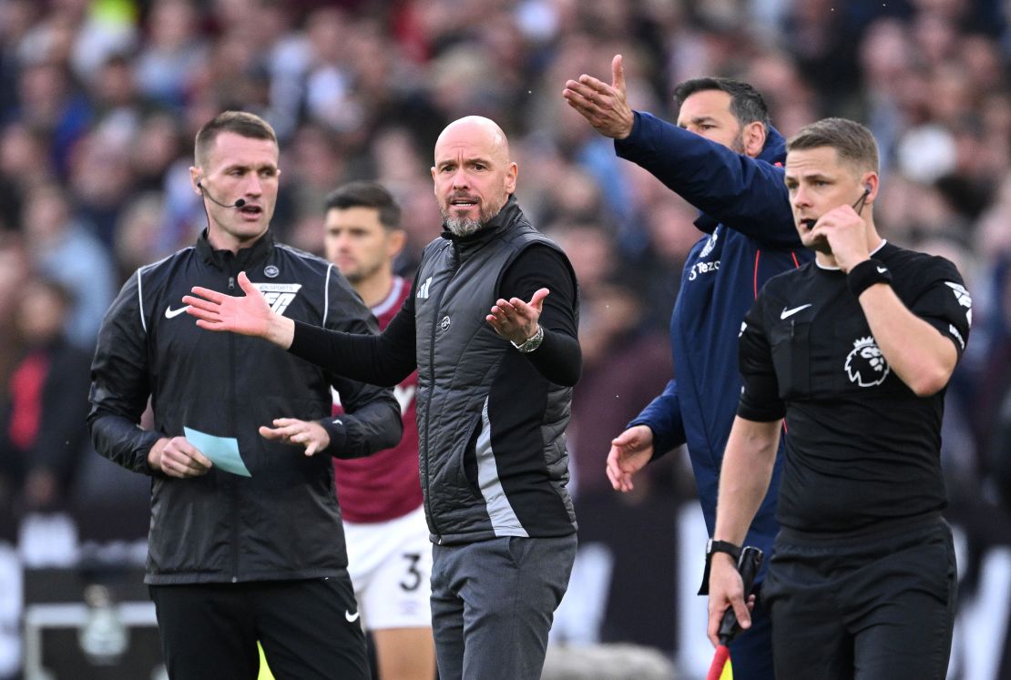 Ten Hag looked frustrated in his final game as Manchester United manager on Sunday.