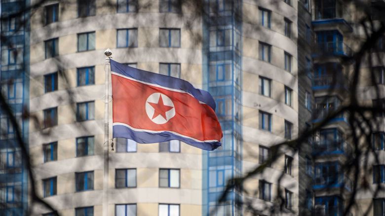 A North Korean flag flies over its embassy in Moscow on October 31, 2024.