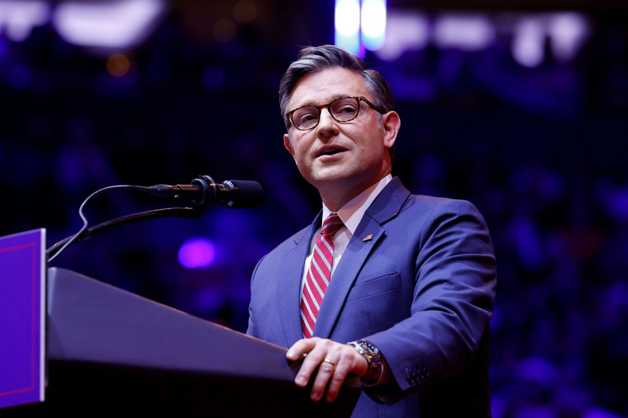 House Speaker Mike Johnson speaks during a campaign rally at Madison Square Garden in New York on Sunday.