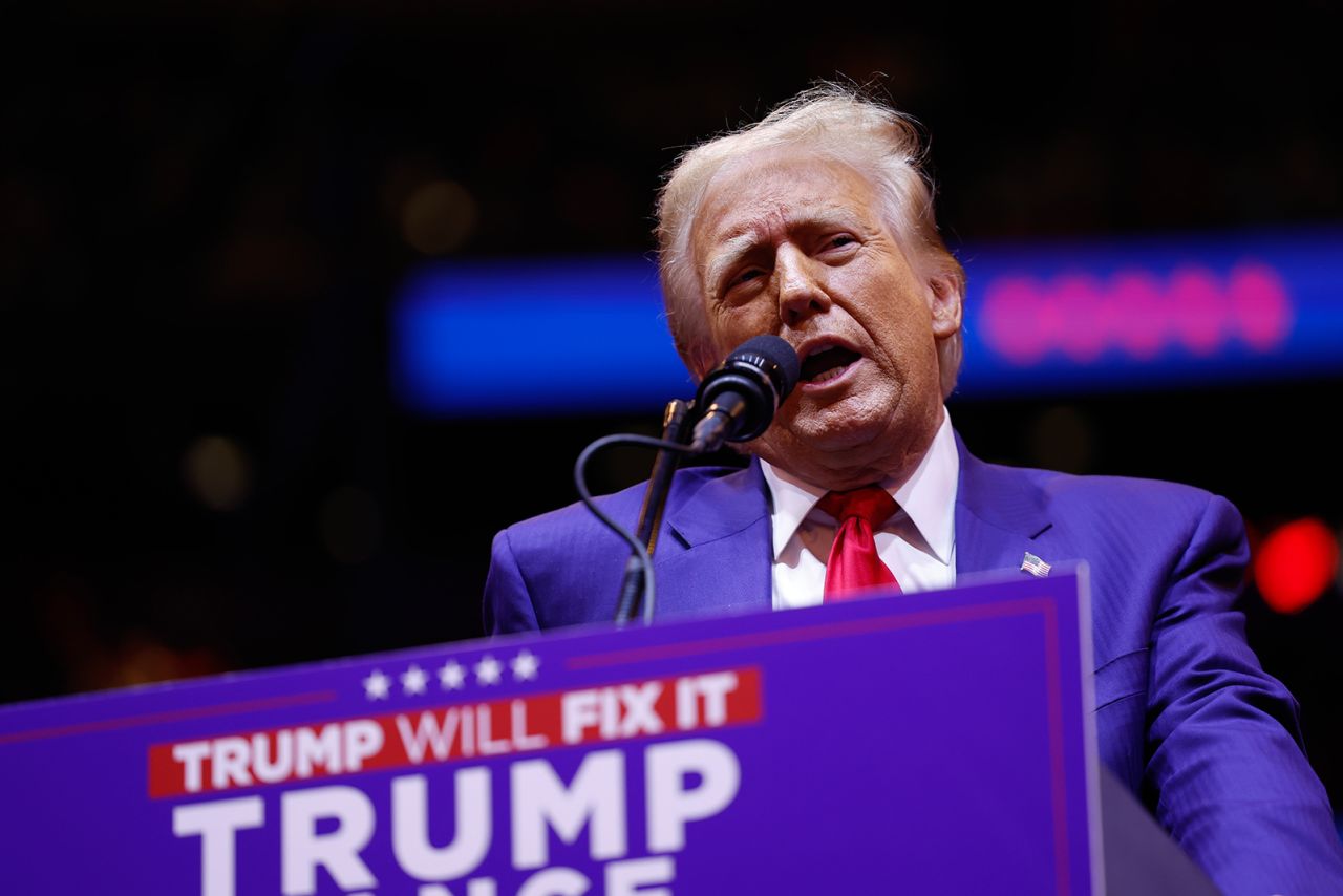 Former President Donald Trump speaks at the campaign rally at Madison Square Garden on October 27 in New York City.