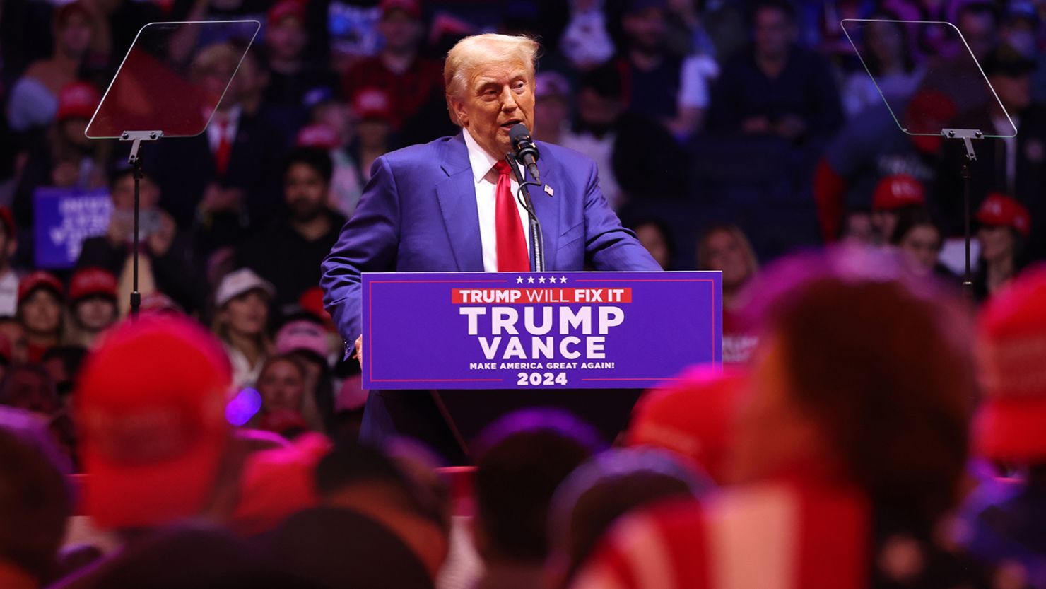 Former President Donald Trump speaks at a campaign rally at Madison Square Garden on October 27, 2024.