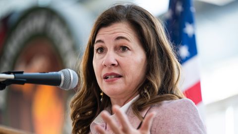 Kristen McDonald Rivet speaks during a campaign rally in Flint, Mich., on Wednesday, October 30, 2024.