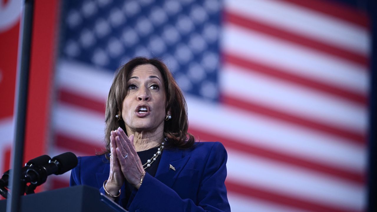 US Vice President and Democratic presidential candidate Kamala Harris speaks during a campaign rally in Phoenix, Arizona, on October 31, 2024. (Photo by Brendan Smialowski / AFP) (Photo by BRENDAN SMIALOWSKI/AFP via Getty Images)