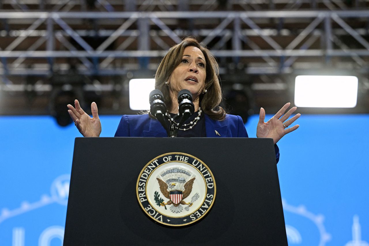 Democratic presidential candidate Vice President Kamala Harris speaks during a campaign rally at the Craig Ranch Amphitheater in Las Vegas, Nevada, on October 31, 2024.