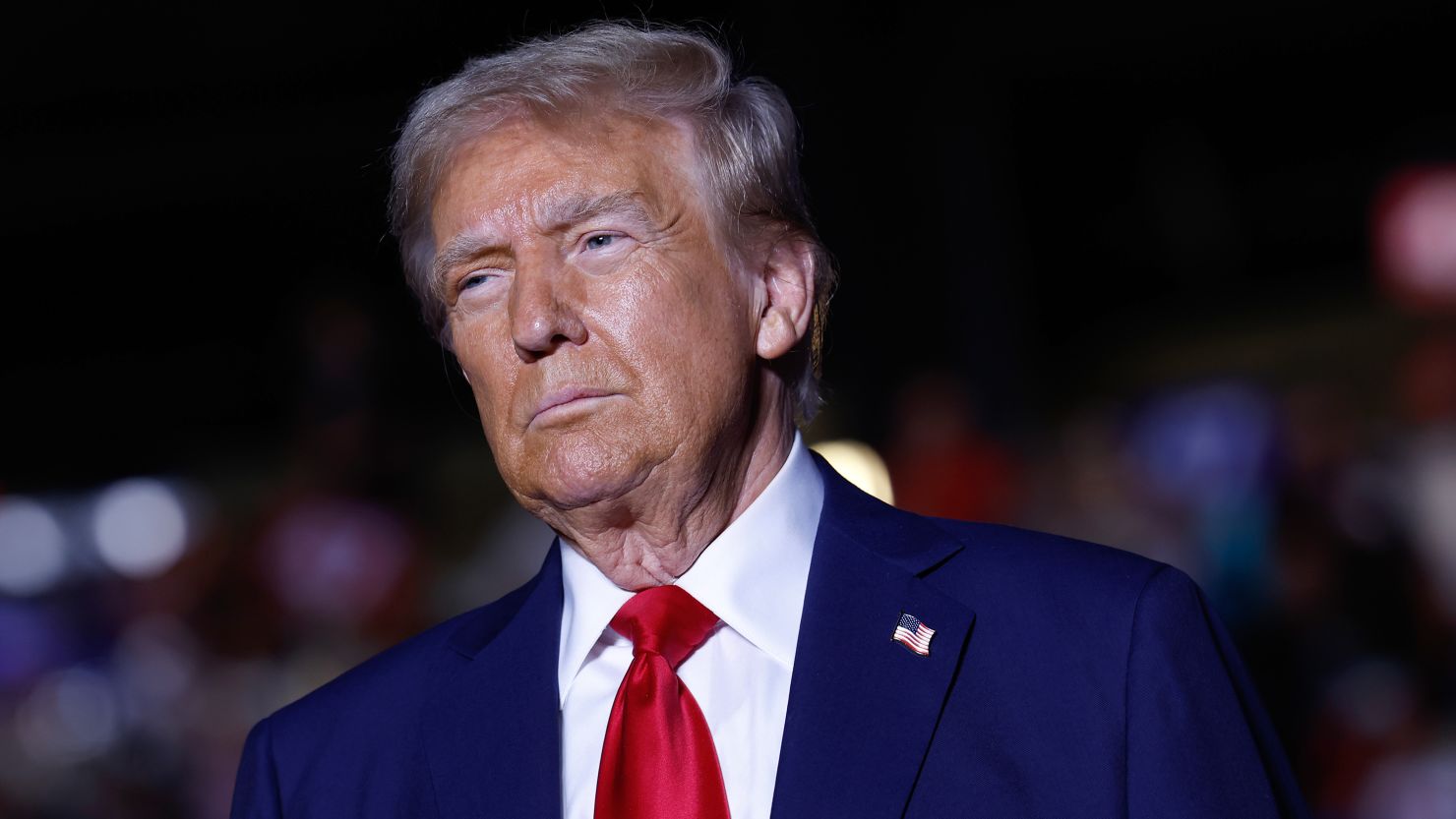 Former President Donald Trump speaks at a campaign rally at McCamish Pavilion on October 28, 2024 in Atlanta, Georgia.