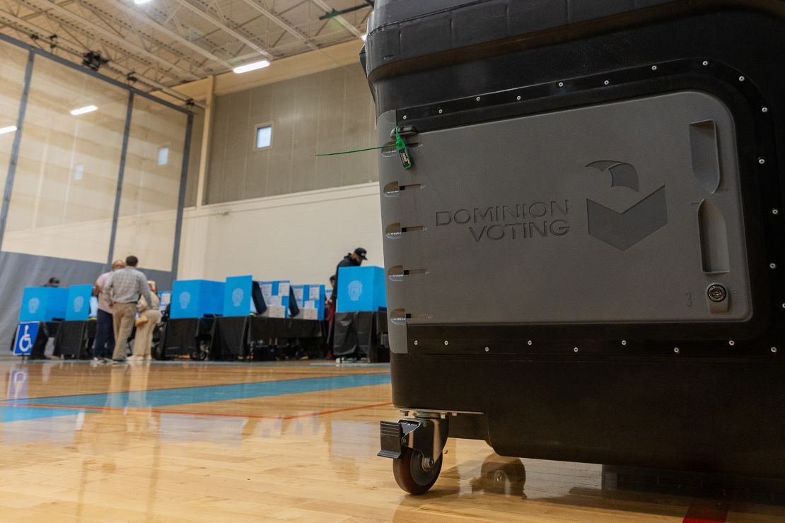 A Dominion Voting machine is seen during the last day of early voting in Gwinnett County, Georgia on November 1, 2024.