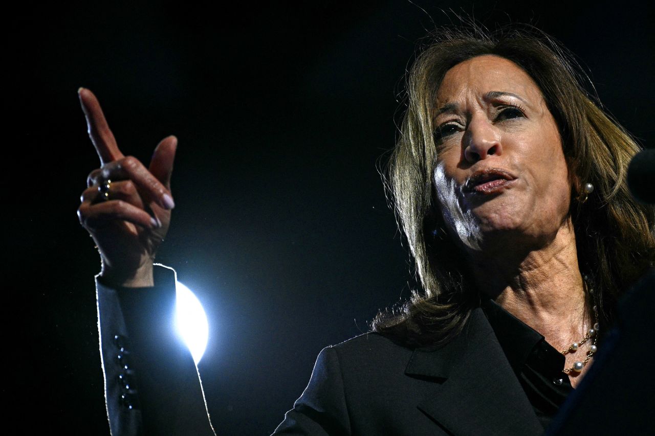 Democratic presidential candidate Vice President Kamala Harris speaks during a rally in Milwaukee, Wisconsin, on November 1, 2024.