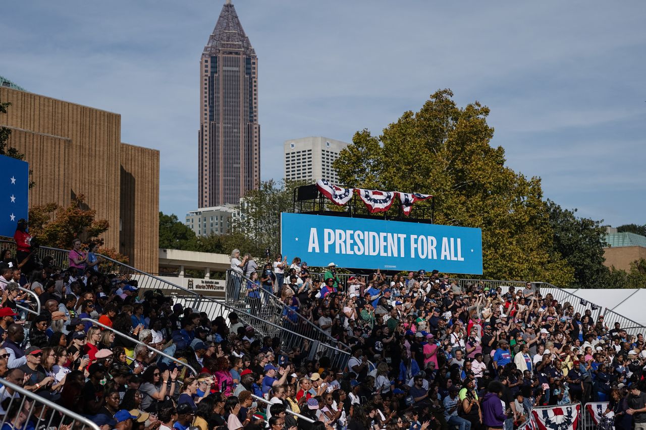 Supporters of Vice President Kamala Harris gather for a campaign rally in Atlanta on November 2.