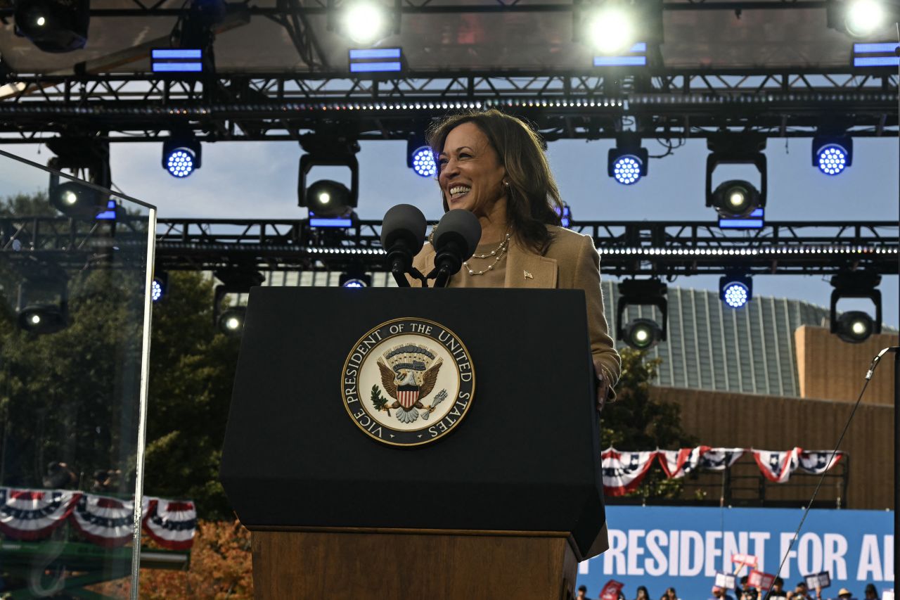 Vice President Kamala Harris speaks during a campaign rally in Atlanta on November 2.