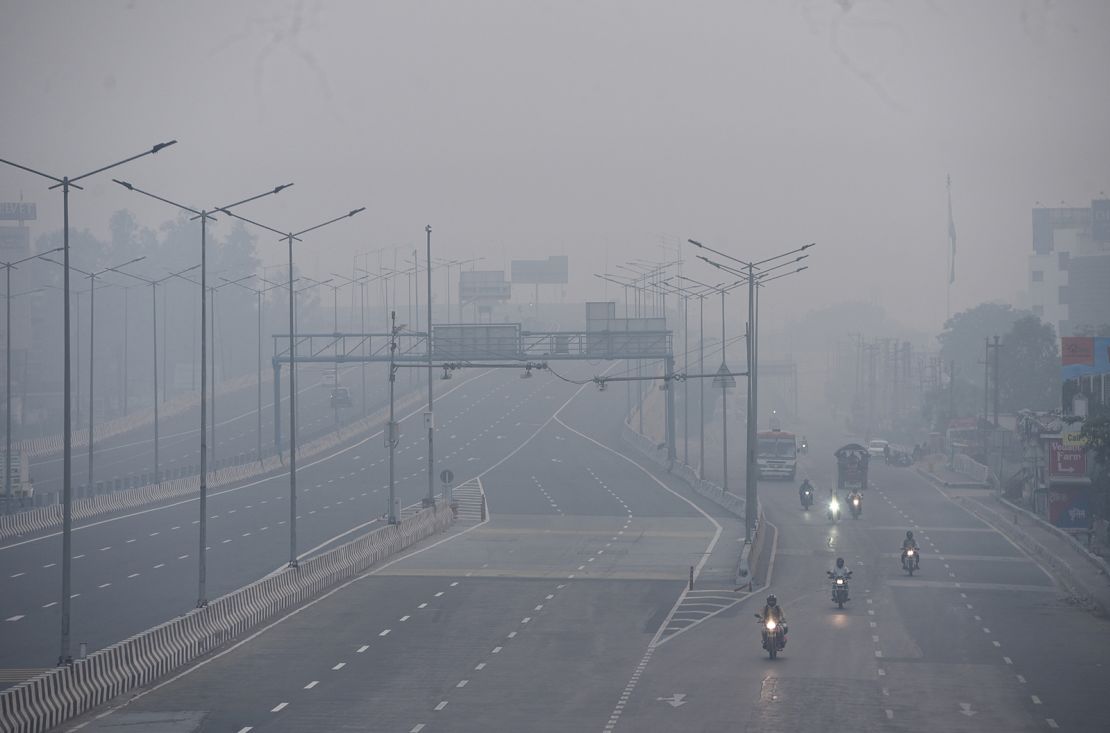 Vehicles move on the Delhi Meerut Expressway amid low visibility due to smog a day after Diwali festival celebrations in Ghaziabad, India on November 2, 2024.