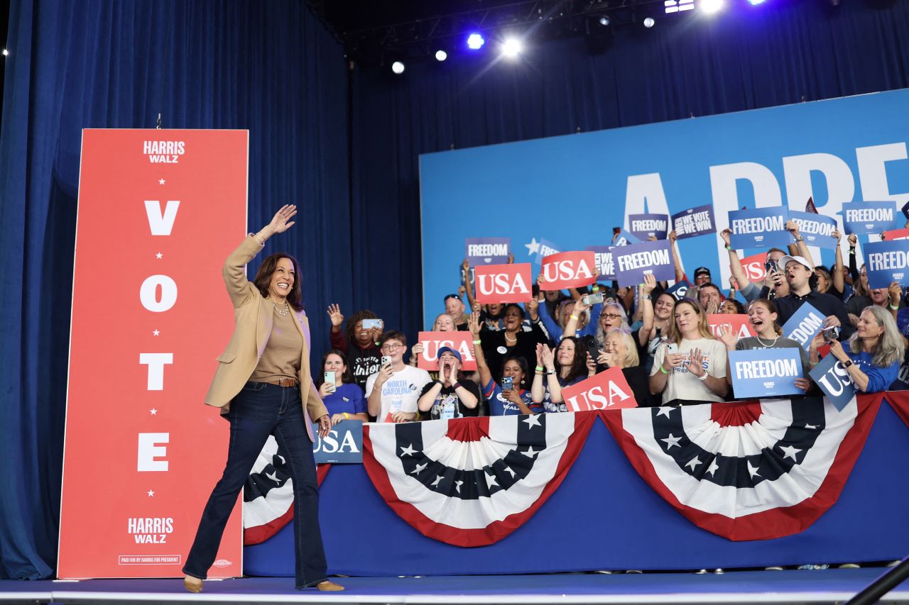 Vice President Kamala Harris arrives to speak at a campaign rally in Charlotte, North Carolina, on November 2.